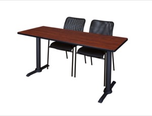 Cain 60" x 24" Training Table - Cherry & 2 Mario Stack Chairs - Black