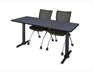 Cain 60" x 24" Training Table - Grey & 2 Apprentice Chairs - Black