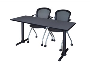Cain 60" x 24" Training Table - Grey & 2 Cadence Nesting Chairs - Black