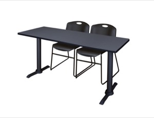 Cain 60" x 24" Training Table - Grey & 2 Zeng Stack Chairs - Black