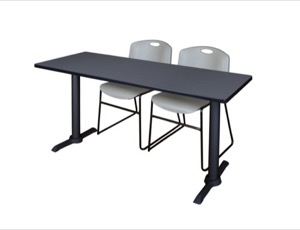 Cain 60" x 24" Training Table - Grey & 2 Zeng Stack Chairs - Grey