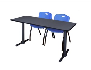 Cain 60" x 24" Training Table - Grey & 2 'M' Stack Chairs - Blue