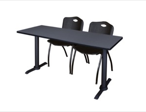 Cain 60" x 24" Training Table - Grey & 2 'M' Stack Chairs - Black