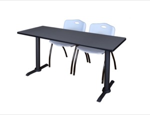 Cain 60" x 24" Training Table - Grey & 2 'M' Stack Chairs - Grey
