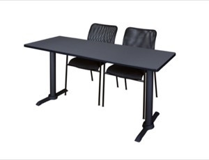 Cain 60" x 24" Training Table - Grey & 2 Mario Stack Chairs - Black