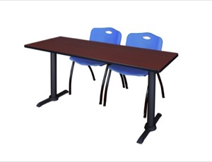 Cain 60" x 24" Training Table - Mahogany & 2 'M' Stack Chairs - Blue