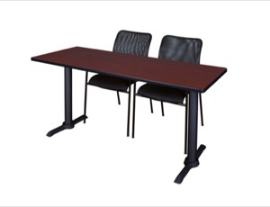Cain 60" x 24" Training Table - Mahogany & 2 Mario Stack Chairs - Black