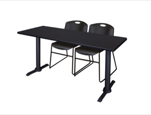 Cain 60" x 24" Training Table - Mocha Walnut & 2 Zeng Stack Chairs - Black