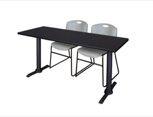 Cain 60" x 24" Training Table - Mocha Walnut & 2 Zeng Stack Chairs - Grey