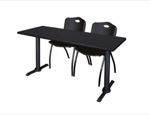 Cain 60" x 24" Training Table - Mocha Walnut & 2 'M' Stack Chairs - Black