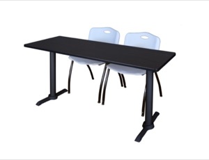 Cain 60" x 24" Training Table - Mocha Walnut & 2 'M' Stack Chairs - Grey