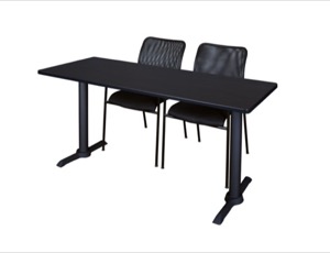Cain 60" x 24" Training Table - Mocha Walnut & 2 Mario Stack Chairs - Black