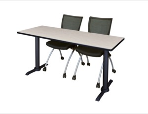Cain 60" x 24" Training Table - Maple & 2 Apprentice Chairs - Black