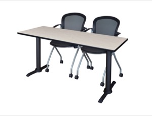 Cain 60" x 24" Training Table - Maple & 2 Cadence Nesting Chairs - Black