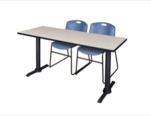 Cain 60" x 24" Training Table - Maple & 2 Zeng Stack Chairs - Blue