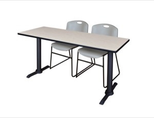 Cain 60" x 24" Training Table - Maple & 2 Zeng Stack Chairs - Grey