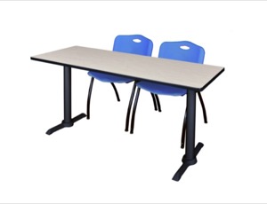 Cain 60" x 24" Training Table - Maple & 2 'M' Stack Chairs - Blue