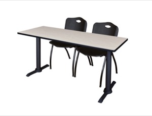 Cain 60" x 24" Training Table - Maple & 2 'M' Stack Chairs - Black