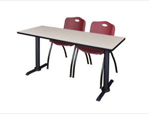 Cain 60" x 24" Training Table - Maple & 2 'M' Stack Chairs - Burgundy