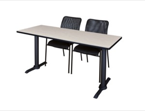 Cain 60" x 24" Training Table - Maple & 2 Mario Stack Chairs - Black