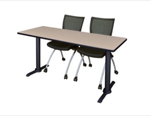 Cain 66" x 24" Training Table - Beige & 2 Apprentice Chairs - Black