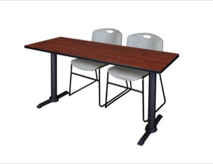 Cain 66" x 24" Training Table - Cherry & 2 Zeng Stack Chairs - Grey