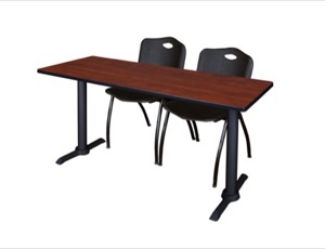 Cain 66" x 24" Training Table - Cherry & 2 'M' Stack Chairs - Black