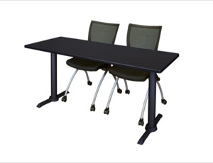 Cain 66" x 24" Training Table - Mocha Walnut & 2 Apprentice Chairs - Black