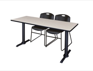 Cain 66" x 24" Training Table - Maple & 2 Zeng Stack Chairs - Black