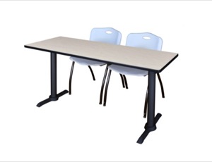 Cain 66" x 24" Training Table - Maple & 2 'M' Stack Chairs - Grey