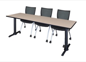 Cain 84" x 24" Training Table - Beige & 3 Apprentice Chairs - Black