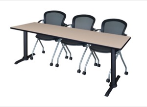 Cain 84" x 24" Training Table - Beige & 3 Cadence Nesting Chairs - Black