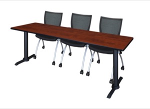 Cain 84" x 24" Training Table - Cherry & 3 Apprentice Chairs - Black