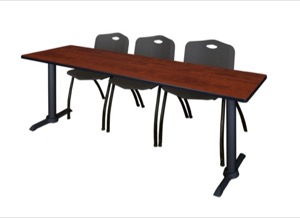 Cain 84" x 24" Training Table - Cherry & 3 'M' Stack Chairs - Black