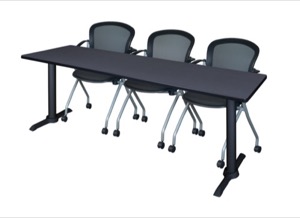 Cain 84" x 24" Training Table - Grey & 3 Cadence Nesting Chairs - Black