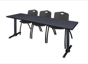 Cain 84" x 24" Training Table - Grey & 3 'M' Stack Chairs - Black