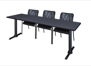Cain 84" x 24" Training Table - Grey & 3 Mario Stack Chairs - Black