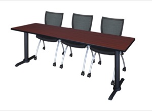 Cain 84" x 24" Training Table - Mahogany & 3 Apprentice Chairs - Black