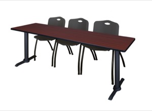Cain 84" x 24" Training Table - Mahogany & 3 'M' Stack Chairs - Black