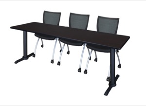Cain 84" x 24" Training Table - Mocha Walnut & 3 Apprentice Chairs - Black