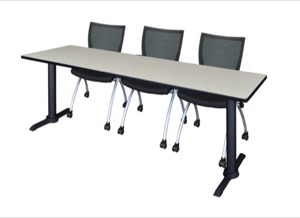 Cain 84" x 24" Training Table - Maple & 3 Apprentice Chairs - Black