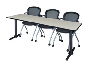 Cain 84" x 24" Training Table - Maple & 3 Cadence Nesting Chairs - Black