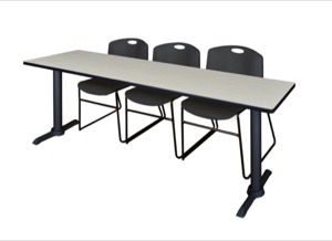 Cain 84" x 24" Training Table - Maple & 3 Zeng Stack Chairs - Black