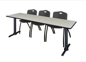 Cain 84" x 24" Training Table - Maple & 3 'M' Stack Chairs - Black