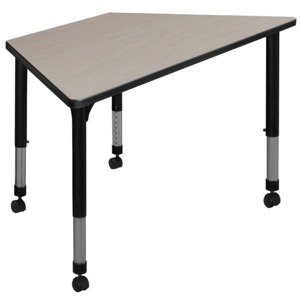 48" x 24" Trapezoid Height Adjustable Mobile Classroom Table - Maple