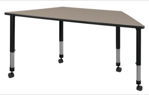 60" x 30" Trapezoid Height Adjustable Mobile Classroom Table - Beige