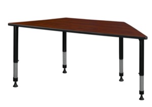 60" x 30" Trapezoid Height Adjustable Classroom Table - Cherry