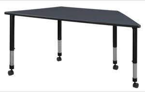60" x 30" Trapezoid Height Adjustable Mobile Classroom Table - Grey