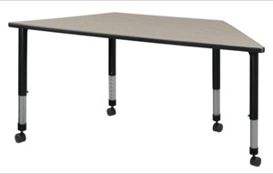 60" x 30" Trapezoid Height Adjustable Mobile Classroom Table - Maple