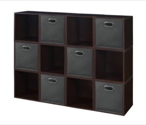 Niche Cubo Storage Set  - 12 Cubes and 6 Canvas Bins - Truffle/Grey